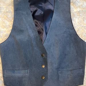 Dusky Blue Suede & Satin Bushwacker Vest w Pockets adjustable back in Med